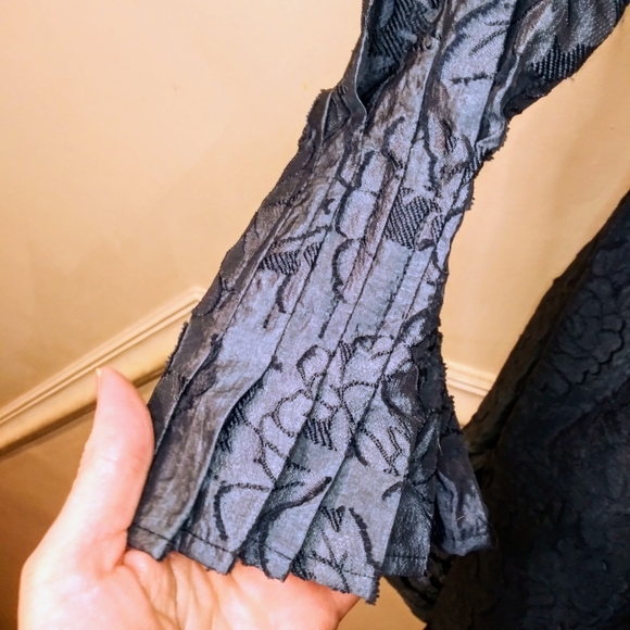 Muse Couture Navy Gothic Style, Rose Patterned Organza Brocade & Velvet Dress - Picture 5 of 13